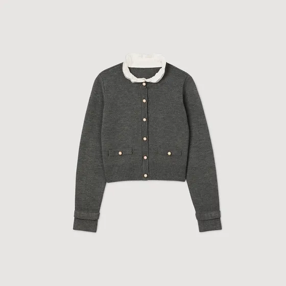 Áo khoác cardigan cổ bèo nhún 2 Xám