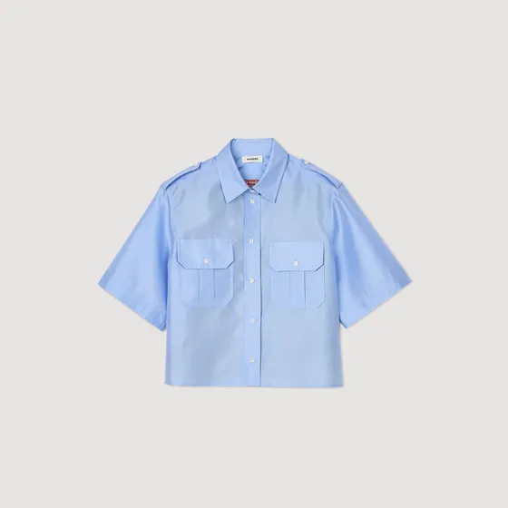 Áo sơ mi phối họa tiết 1 Xanh da trời