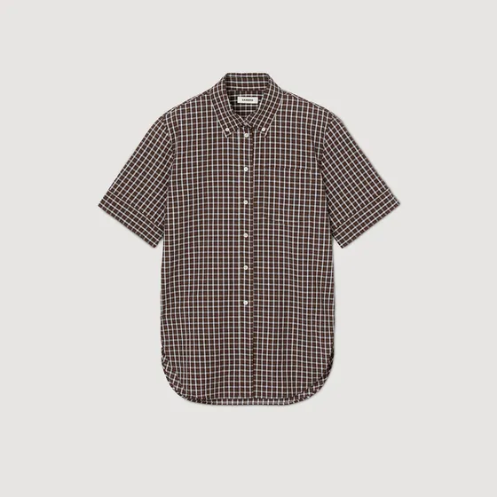 Áo sơ mi kẻ caro oversize 1 Nâu
