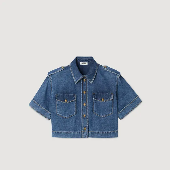 Áo sơ mi denim cắt cúp 2 Xanh denim