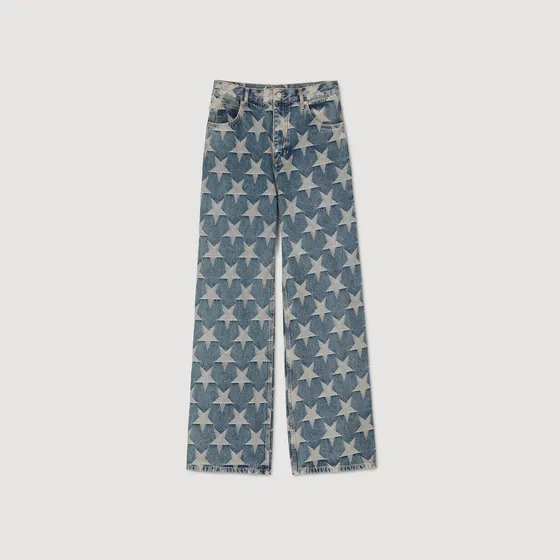 Quần jeans họa tiết sao 34 Xanh denim