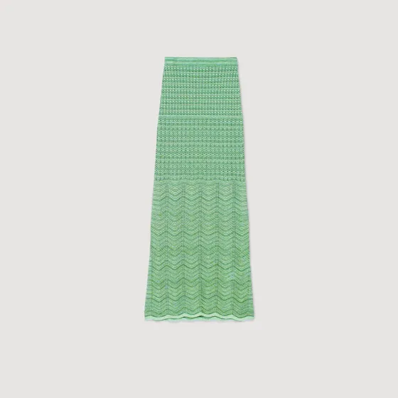 Chân váy dệt kim dài 36 Xanh lá