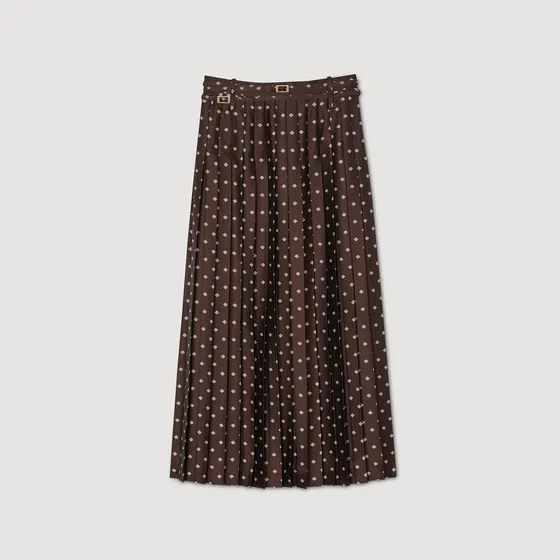 Chân váy maxi họa tiết lụa 36 Nâu/ Trắng