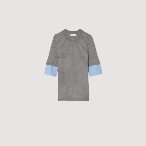 Áo len tay ngắn màu tương phản 310 Xám