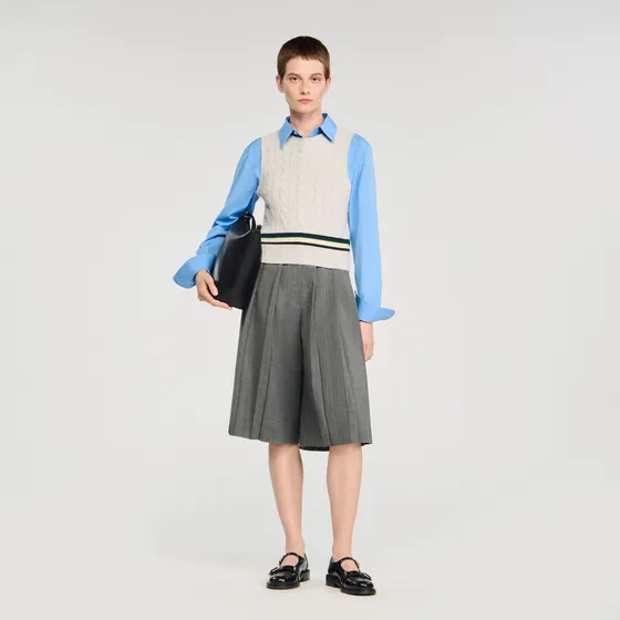 Áo len không tay dáng ngắn 1 Xám