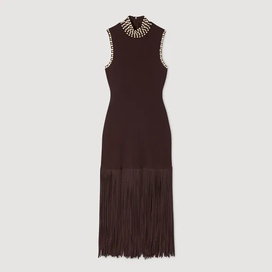 Đầm maxi len tua rua 34 Nâu