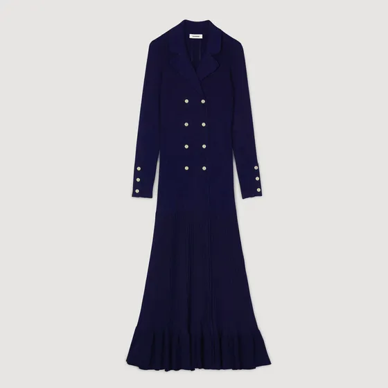 Đầm maxi dệt kim cổ V 36 Xanh đen