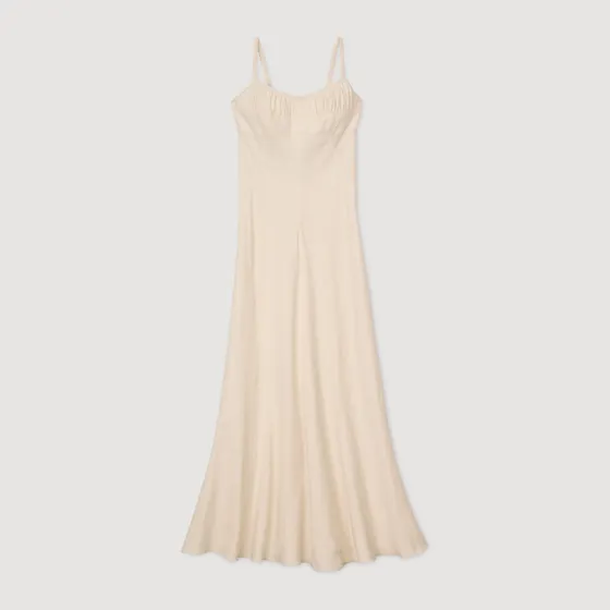 Đầm maxi phối dây hở lưng 38 Trắng Ecru