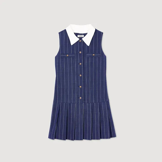 Đầm ngắn kẻ sọc cổ sơ mi 38 Xanh đen