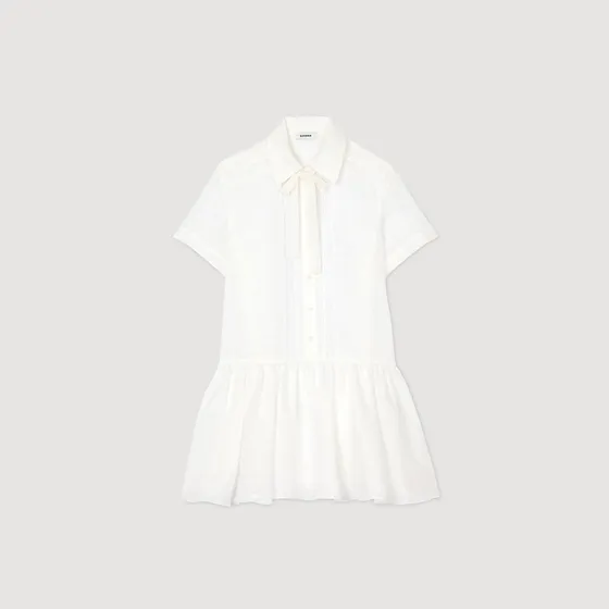 Đầm ngắn cổ sơ mi phối ren 40 Trắng