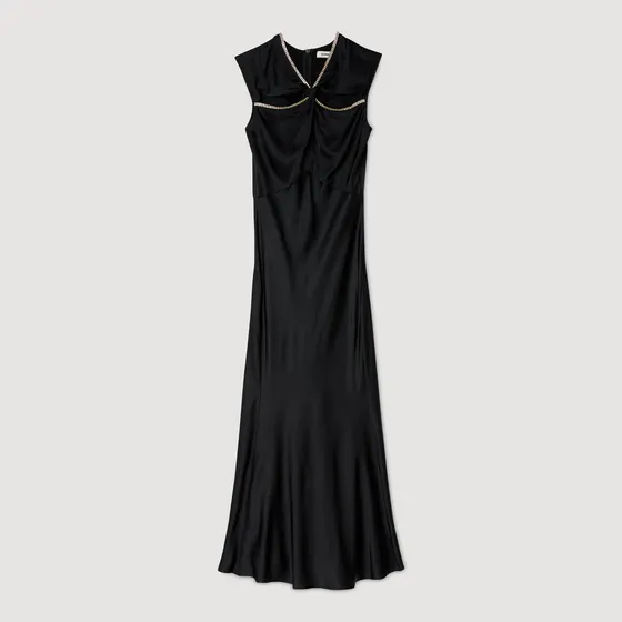 Đầm maxi satin đính đá 36 Đen