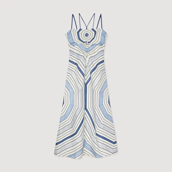 Đầm maxi họa tiết xoắn ốc 36 Xanh da trời