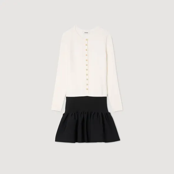 Đầm ngắn hai tông màu 38 Trắng Ecru / Đen