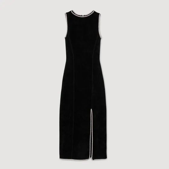 Đầm maxi xẻ tà đính đá 36 Đen