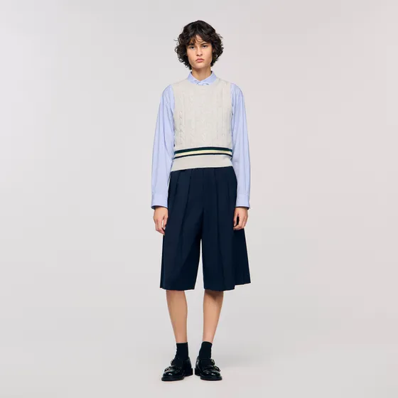 Quần short dài xếp ly 34 Xanh navy