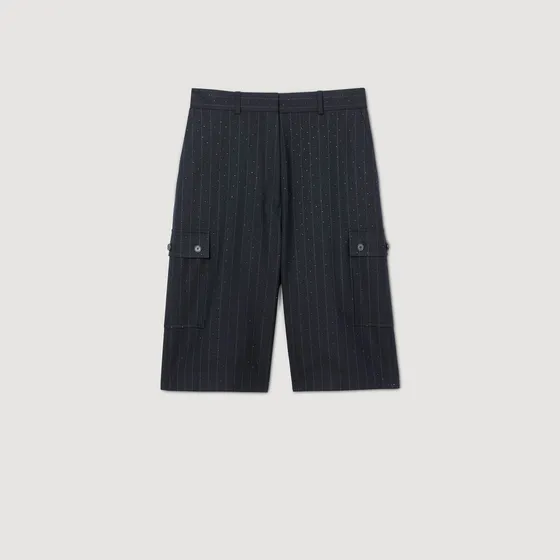 Quần short Bermuda kẻ sọc đính pha lê 36 Xanh Navy