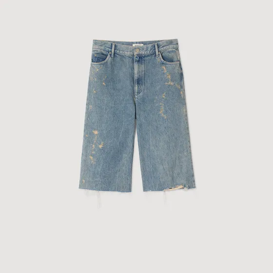 Quần short denim sờn kiểu Bermuda 38 Xanh denim