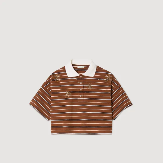 Áo thun kẻ sọc đính đá 310 Nâu