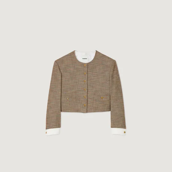 Áo khoác houndstooth dáng crop 40 Nâu