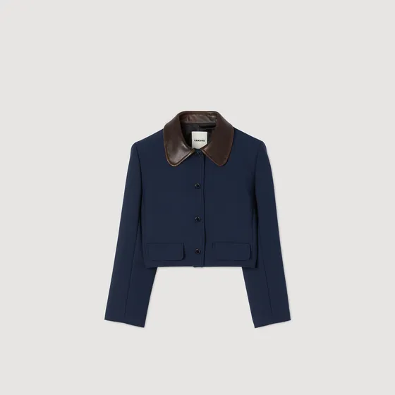Áo khoác dáng crop cổ da 38 Xanh navy