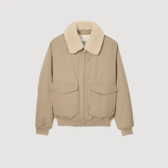 Áo khoác cổ lông cừu S Nâu