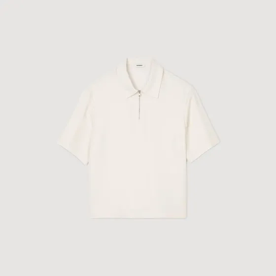 Áo polo phối kéo khóa S Trắng Ecru