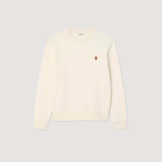 Áo nỉ cổ tròn phối logo da S Kem