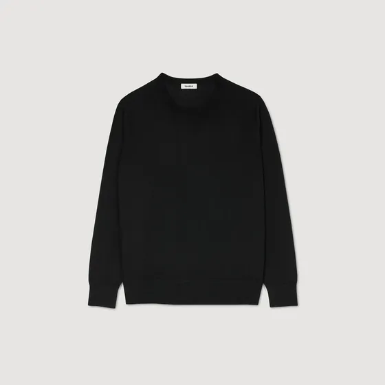 Áo len mịn dệt kim cổ tròn M Đen