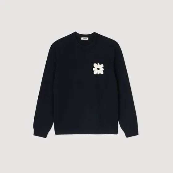 Áo len in hình bông hoa S Xanh đen