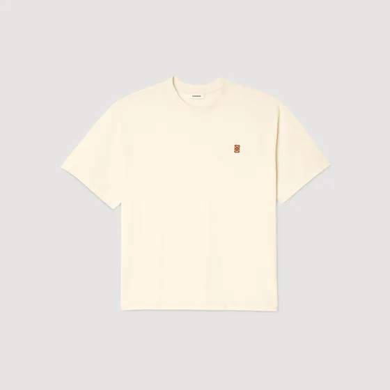 Áo thun phối logo da XS Kem