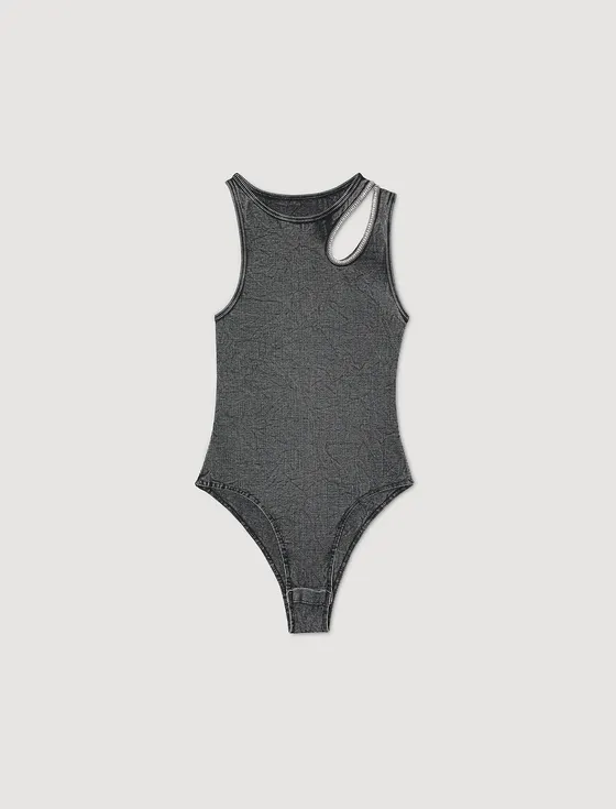 Bodysuit hở vai đính đá 2 Xám