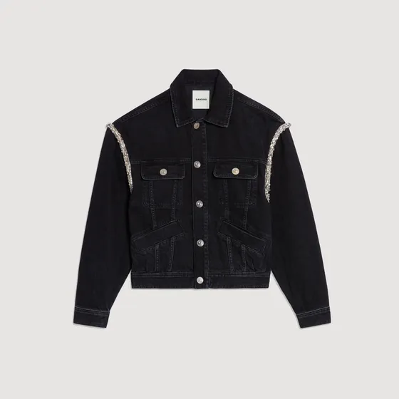 Áo khoác denim oversize rhinestones 34 Đen