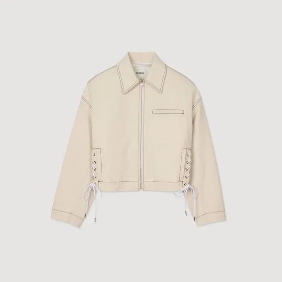 Áo khoác denim buộc dây 36 Nâu