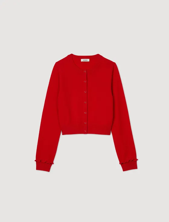 Áo cardigan cổ tròn phối tay bèo 310 Đỏ
