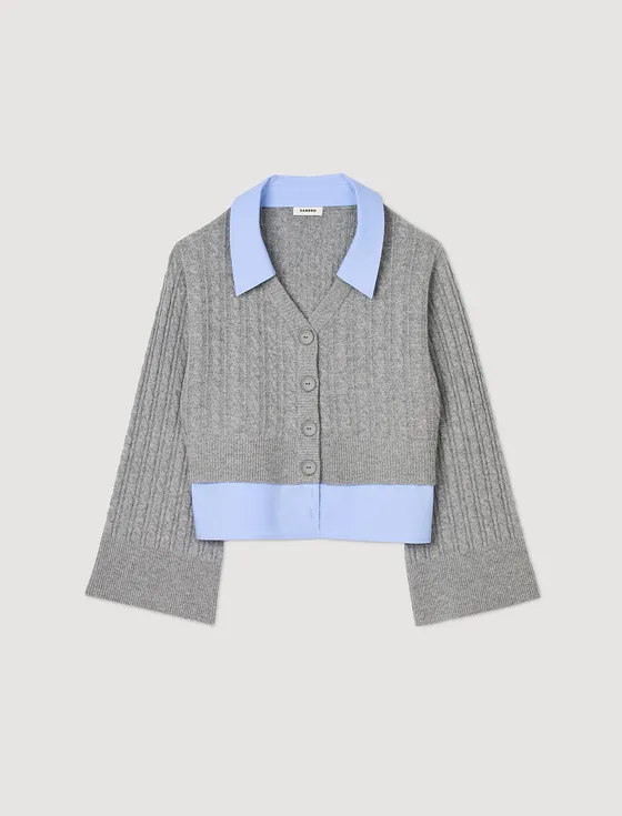 Áo cardigan phối cổ sơ mi 1 Xám