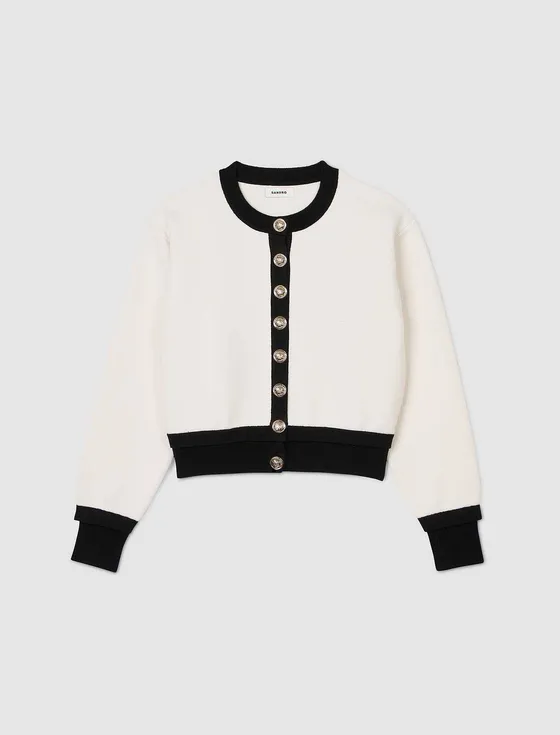 Áo cardigan dệt kim viền tương phản 310 Trắng Ecru / Đen