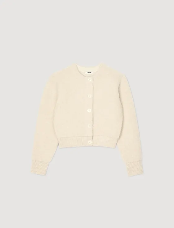 Áo cardigan dệt kim cổ tròn 2 Trắng Ecru
