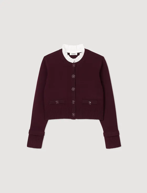 Áo cardigan dệt kim phối cổ bèo 1 Đỏ
