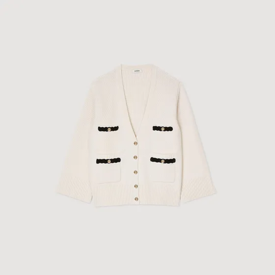 Áo cardigan len cổ V dáng dài 310 Trắng Ecru