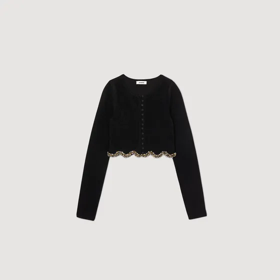 Áo cardigan nhung đính đá 2 Đen