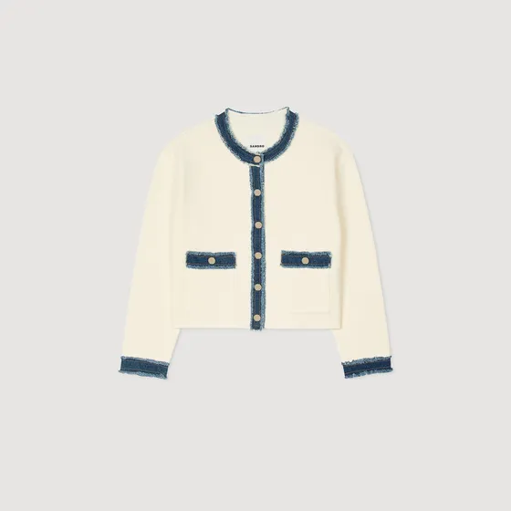 Áo cardigan phối denim 2 Trắng Ecru
