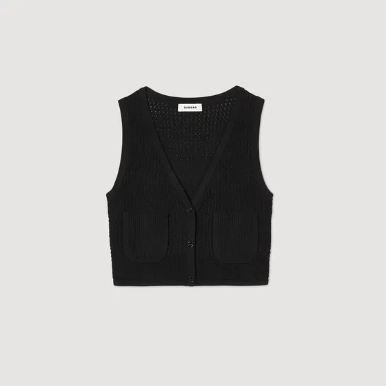 Áo len cổ V dáng crop 310 Đen