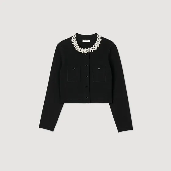 Áo cardigan cổ đính đá 2 Đen