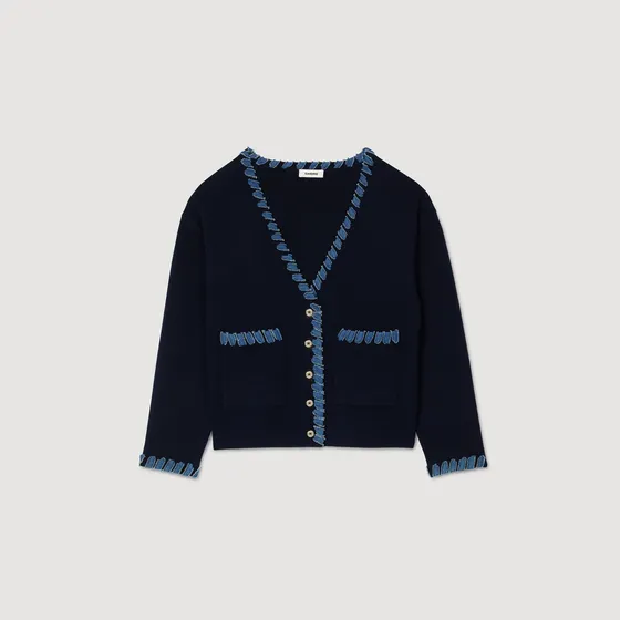 Áo cardigan phối denim 310 Xanh đen