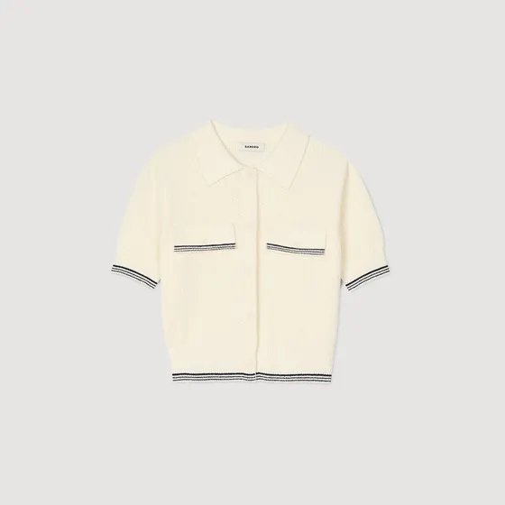 Áo cardigan ngắn tay cổ polo 310 Trắng Ecru