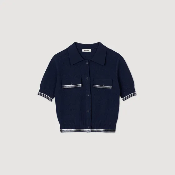 Áo cardigan ngắn tay cổ polo 310 Xanh đen