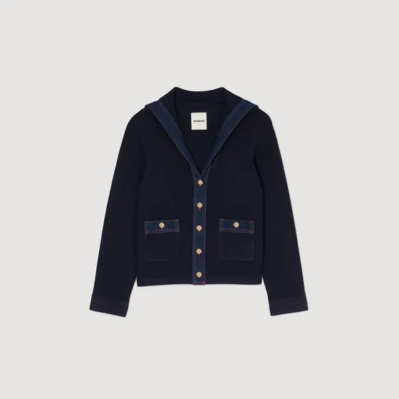Áo cardigan phối denim 1 Xanh đen