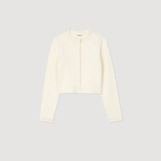 Áo cardigan dáng crop phối ngọc trai 310 Trắng Ecru