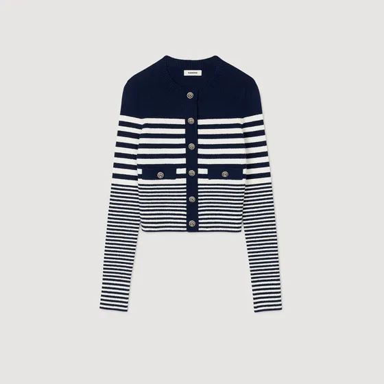Áo cardigan họa tiết kẻ ngang 2 Xanh đen