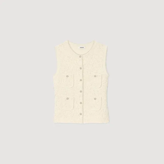 Áo gile tweed đính khuy 310 Trắng Ecru